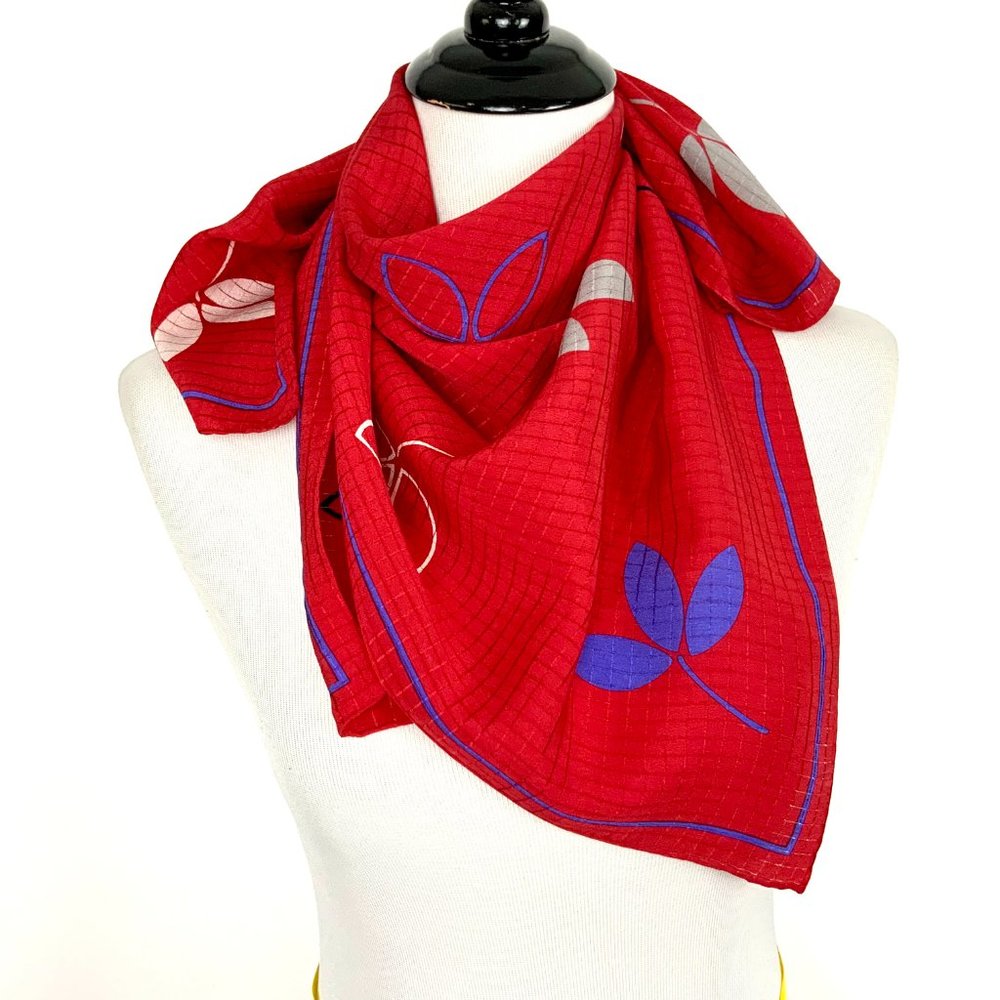 Vintage Fisba Stoffels Silk Red Abstract Floral Scarf  29" - Picture 14 of 16